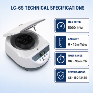 High Speed LC-6S Laboratory Centrifuge Adjustable RPM RCF 3074xg  for Blood Serum Plasma Separation